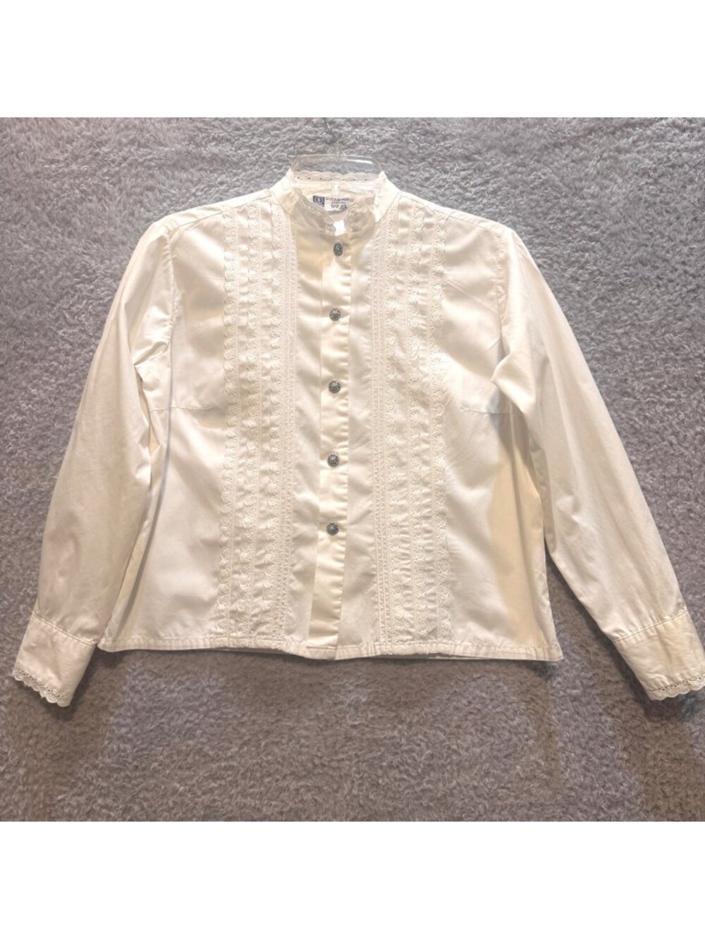 Vintage Prairie Style White Cotton Blouse Size M Lace Folk Cottagecore Germany